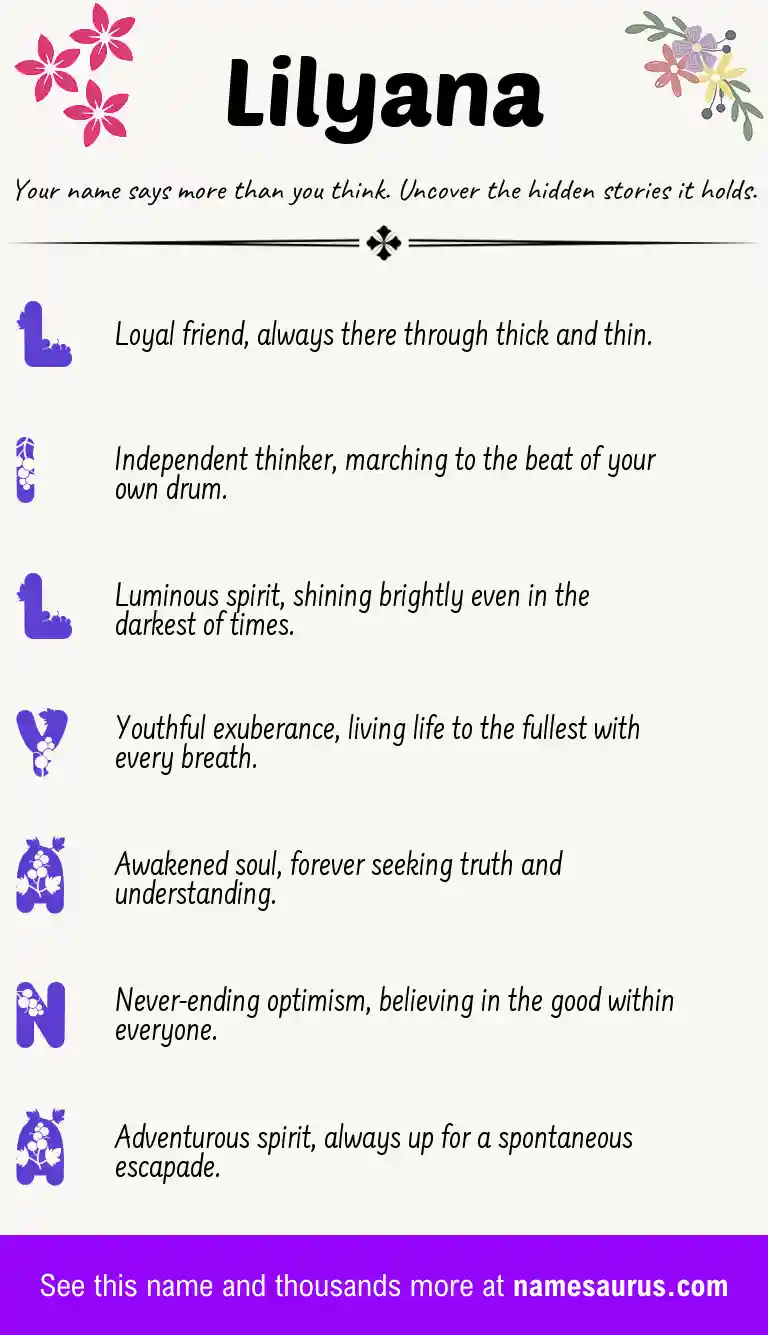 Acrostic poem about Lilyana.