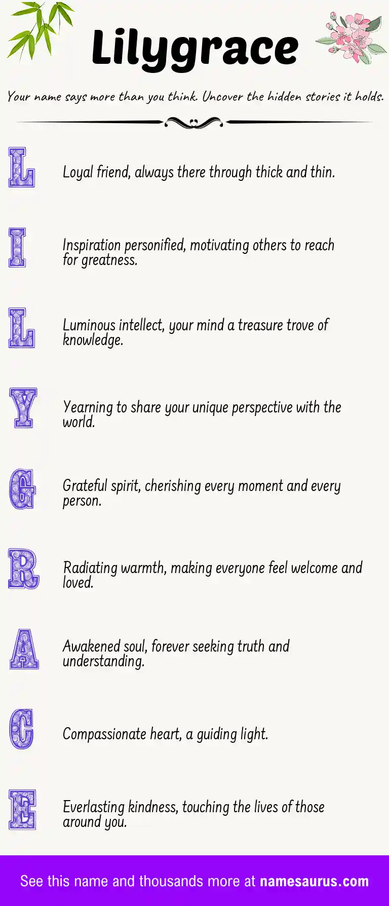 Acrostic poem about Lilygrace.