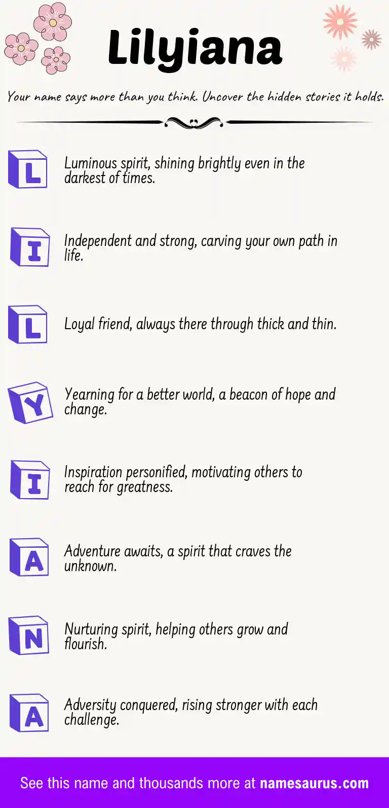 Acrostic poem about Lilyiana.