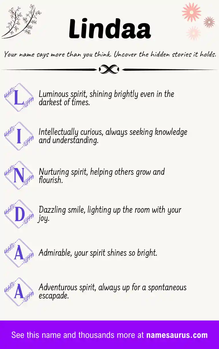 Acrostic poem about Lindaa.