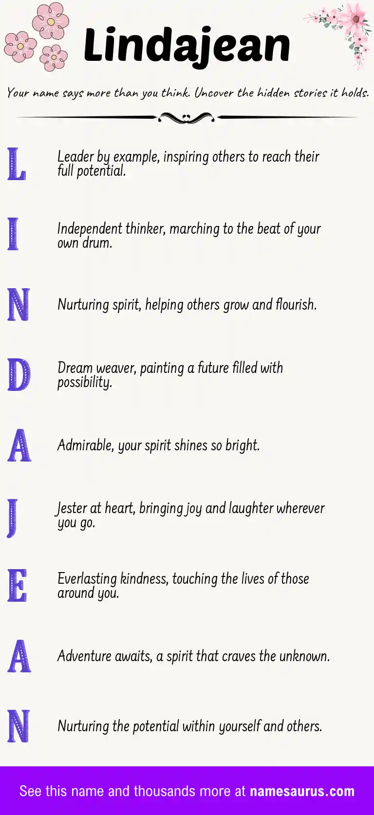 Acrostic poem about Lindajean.
