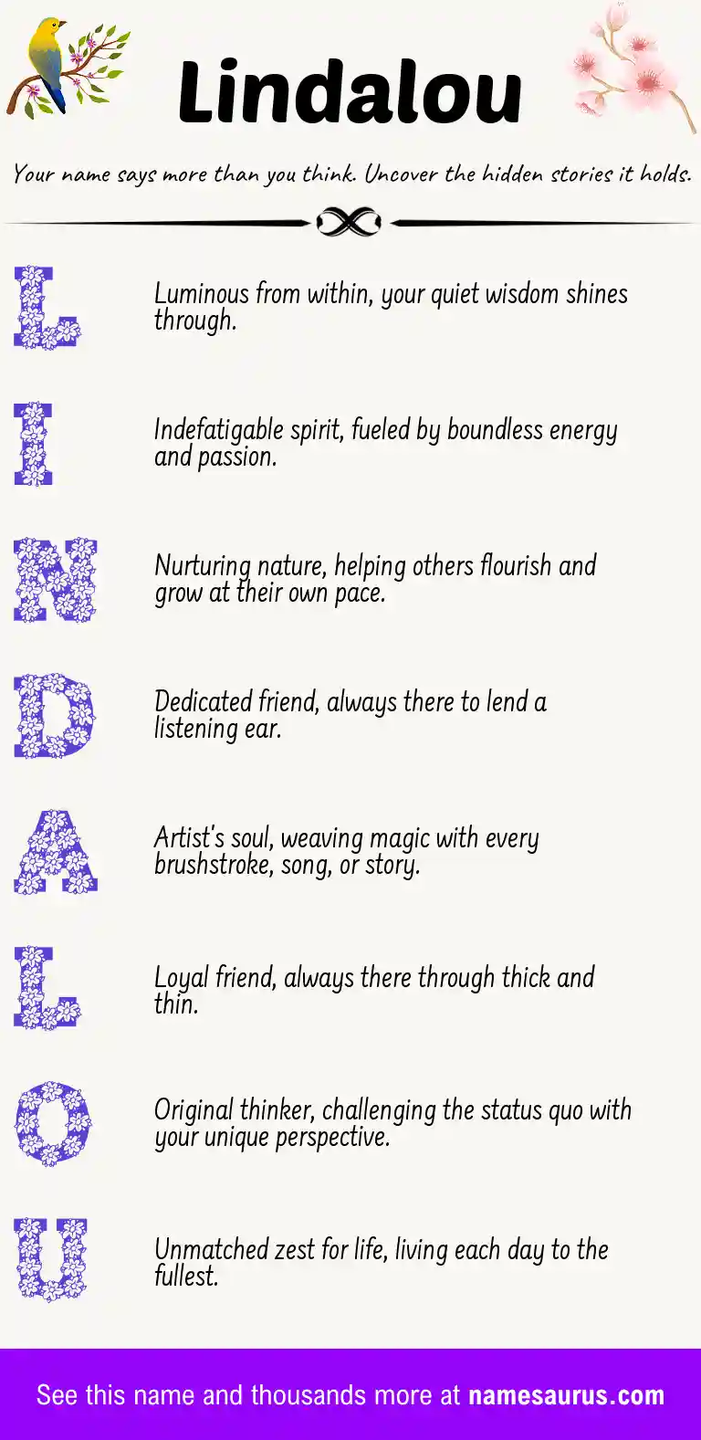 Acrostic poem about Lindalou.