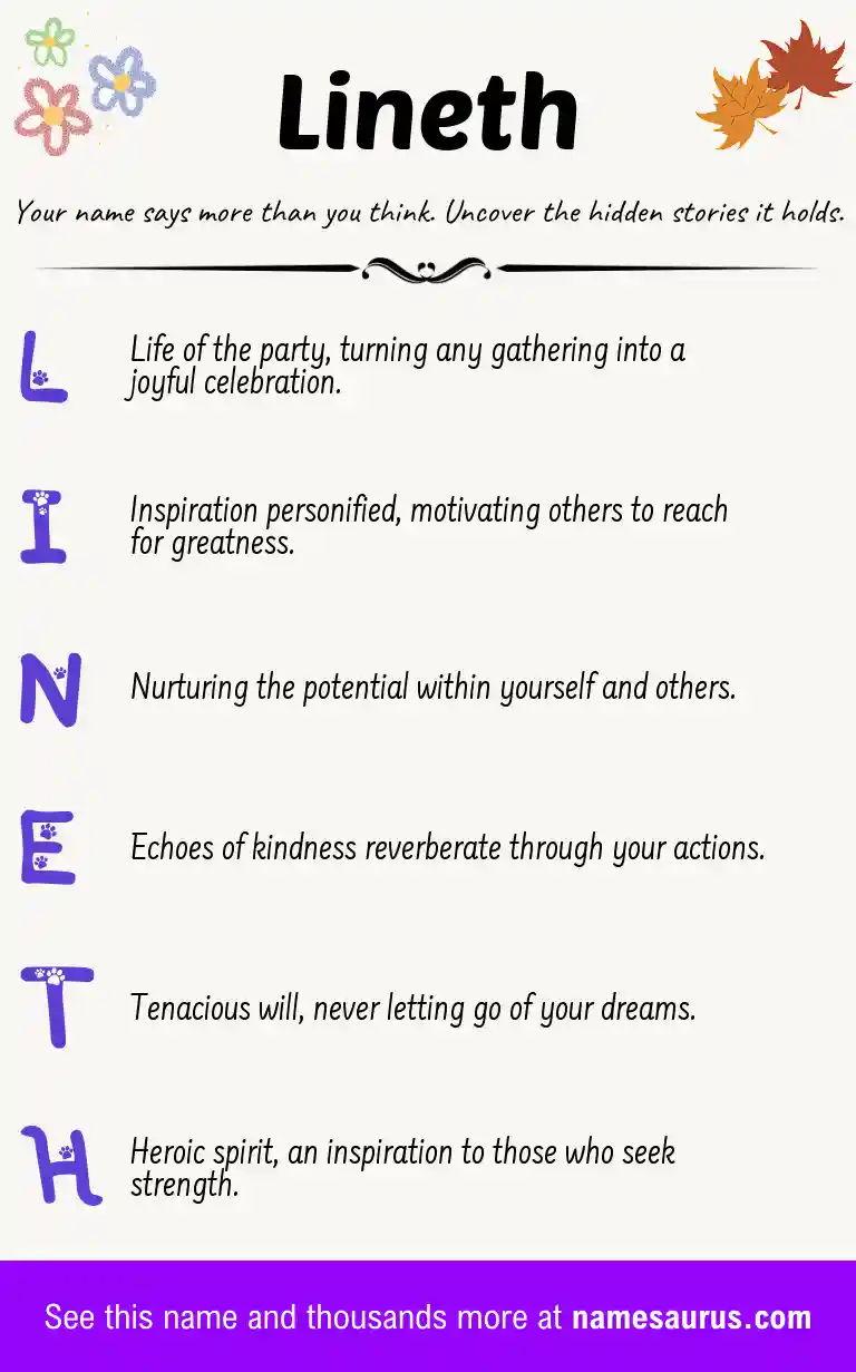 Acrostic poem about Lineth.