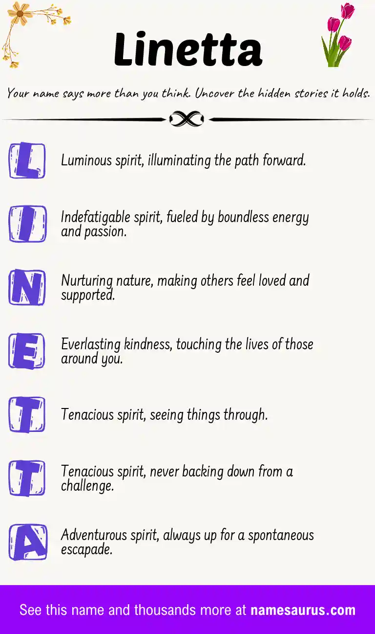 Acrostic poem about Linetta.