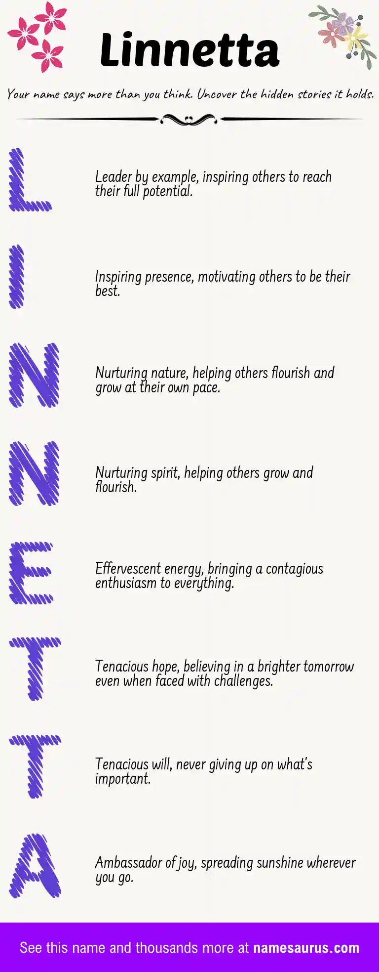 Acrostic poem about Linnetta.