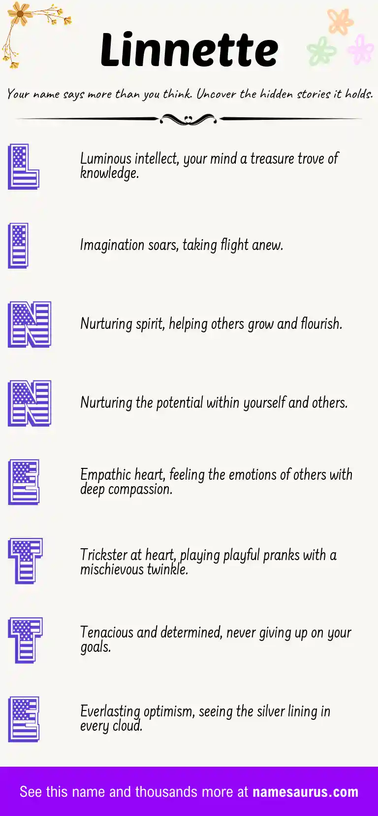 Acrostic poem about Linnette.