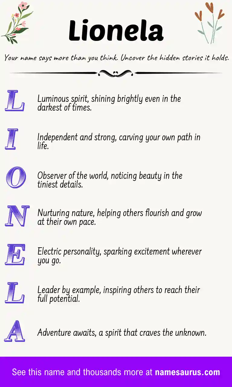 Acrostic poem about Lionela.