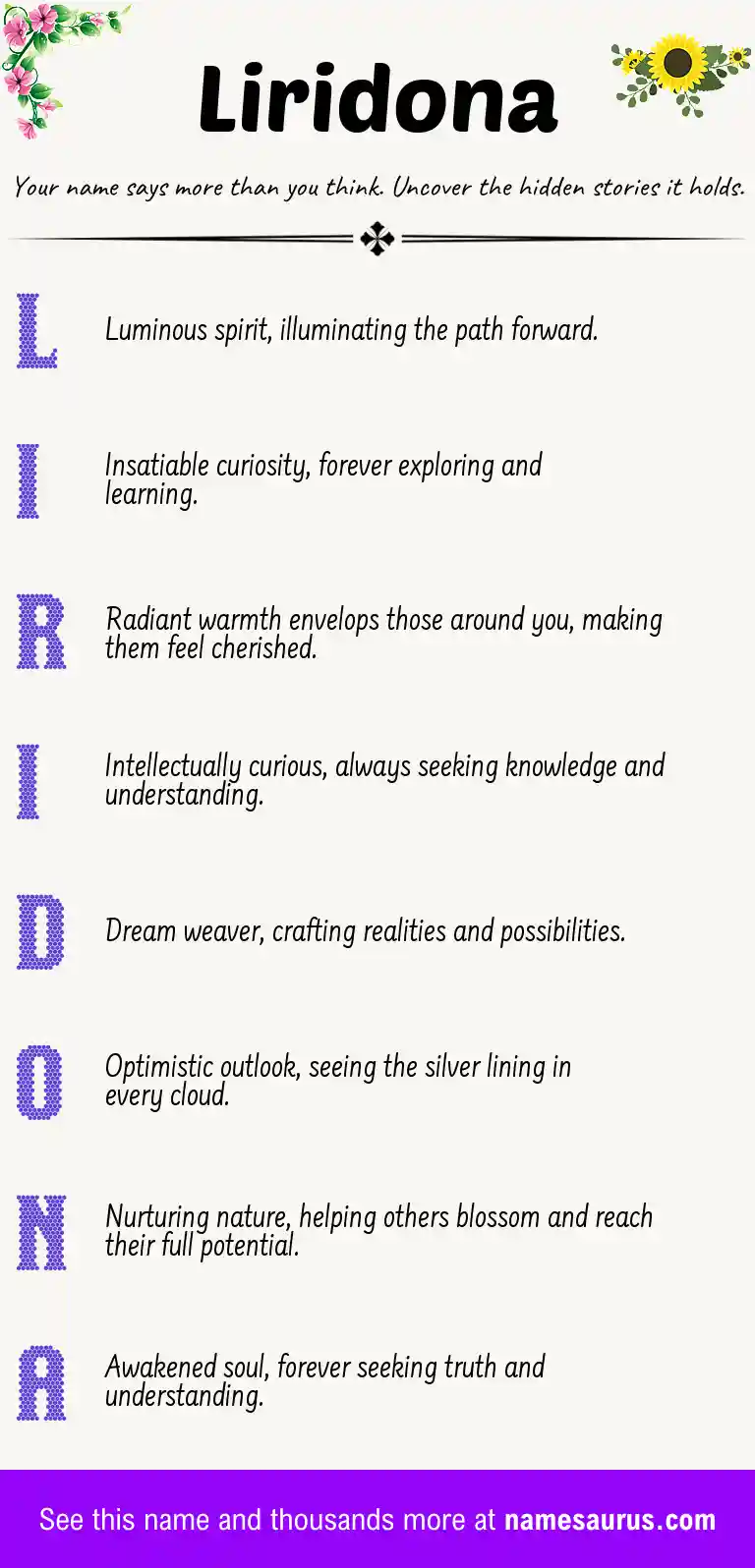 Acrostic poem about Liridona.