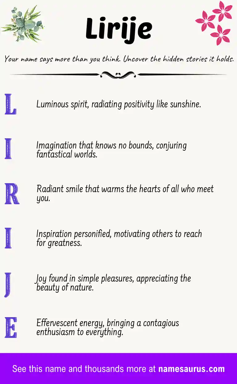 Acrostic poem about Lirije.