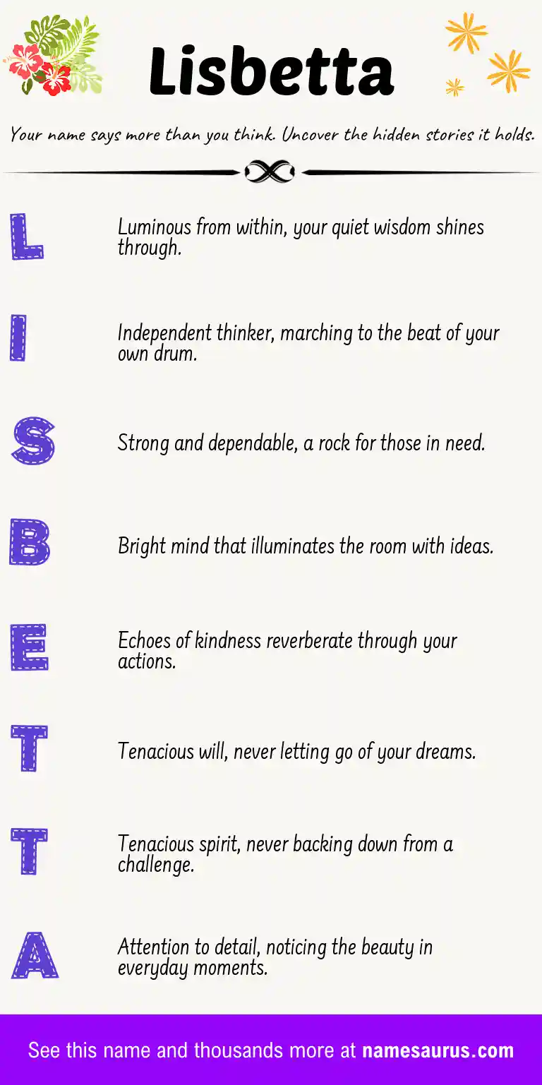 Acrostic poem about Lisbetta.