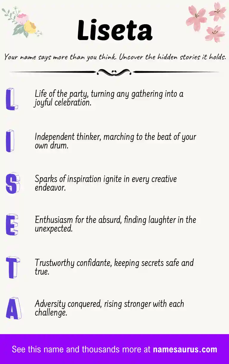 Acrostic poem about Liseta.