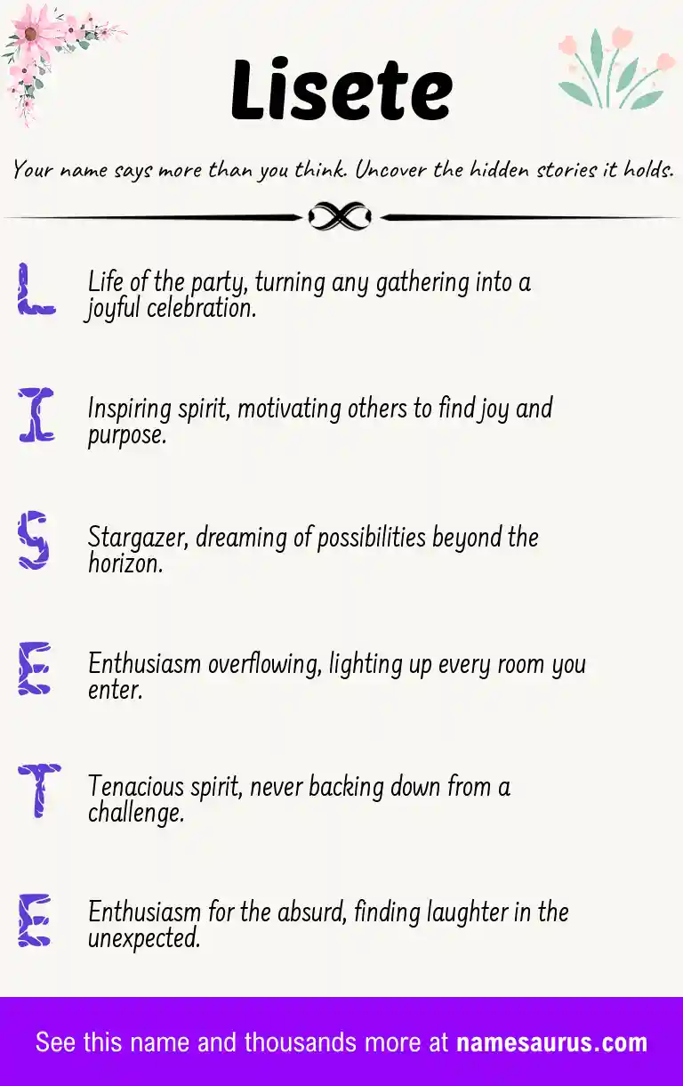 Acrostic poem about Lisete.
