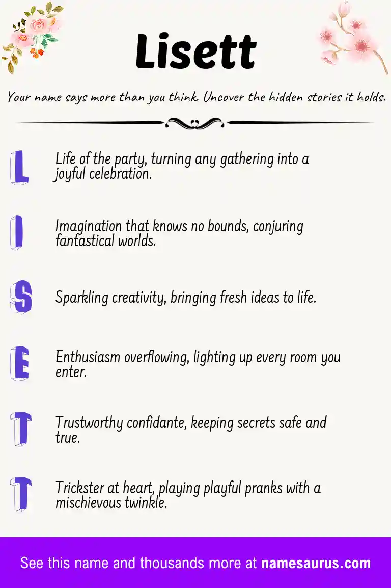 Acrostic poem about Lisett.