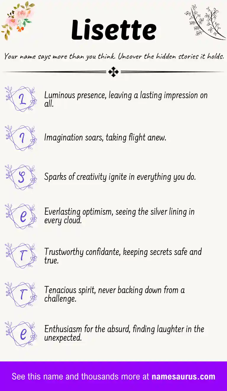 Acrostic poem about Lisette.