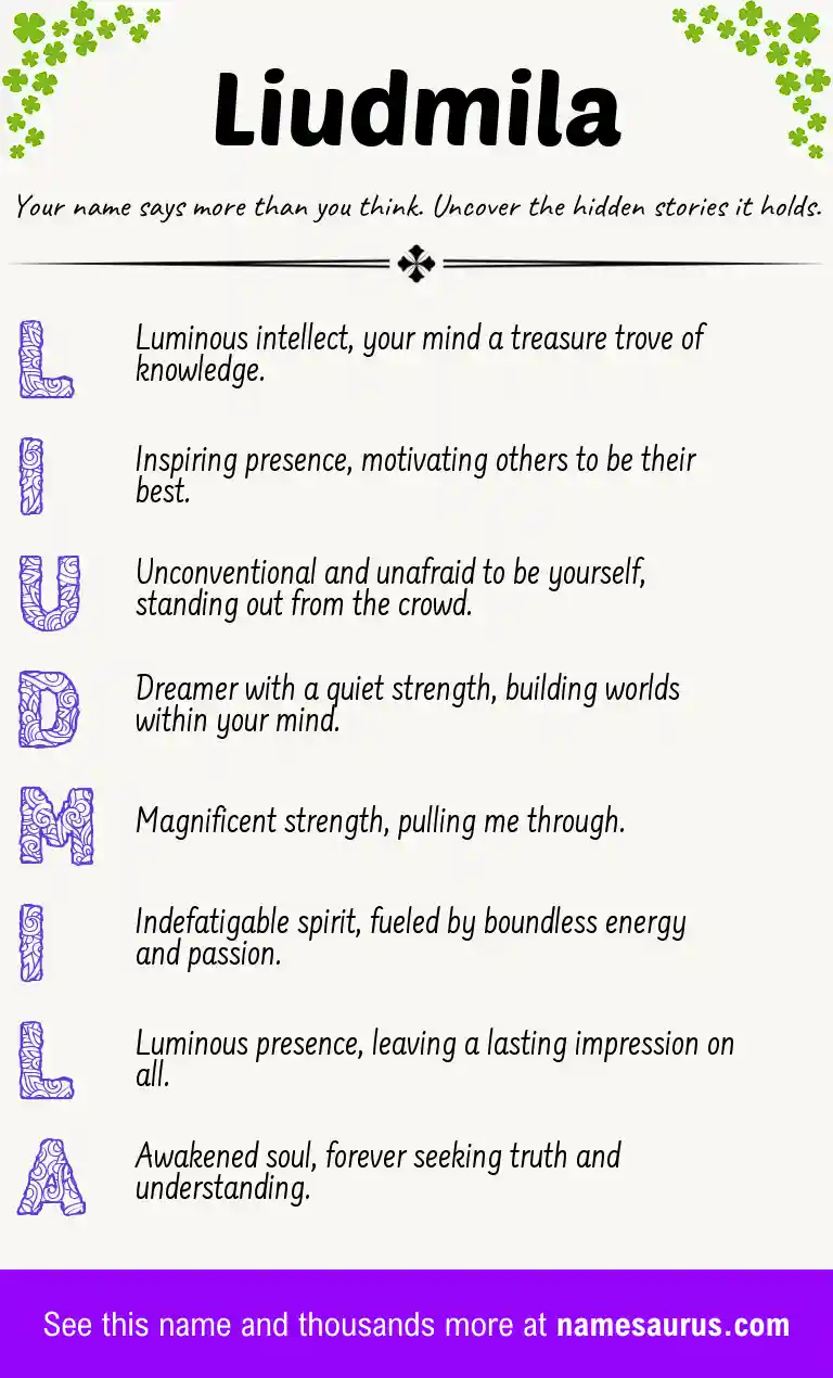 Acrostic poem about Liudmila.