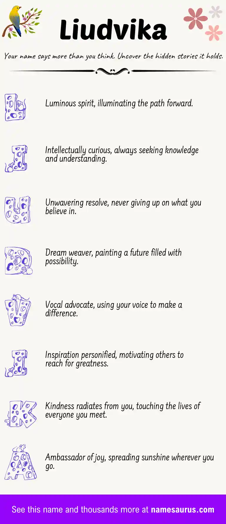 Acrostic poem about Liudvika.