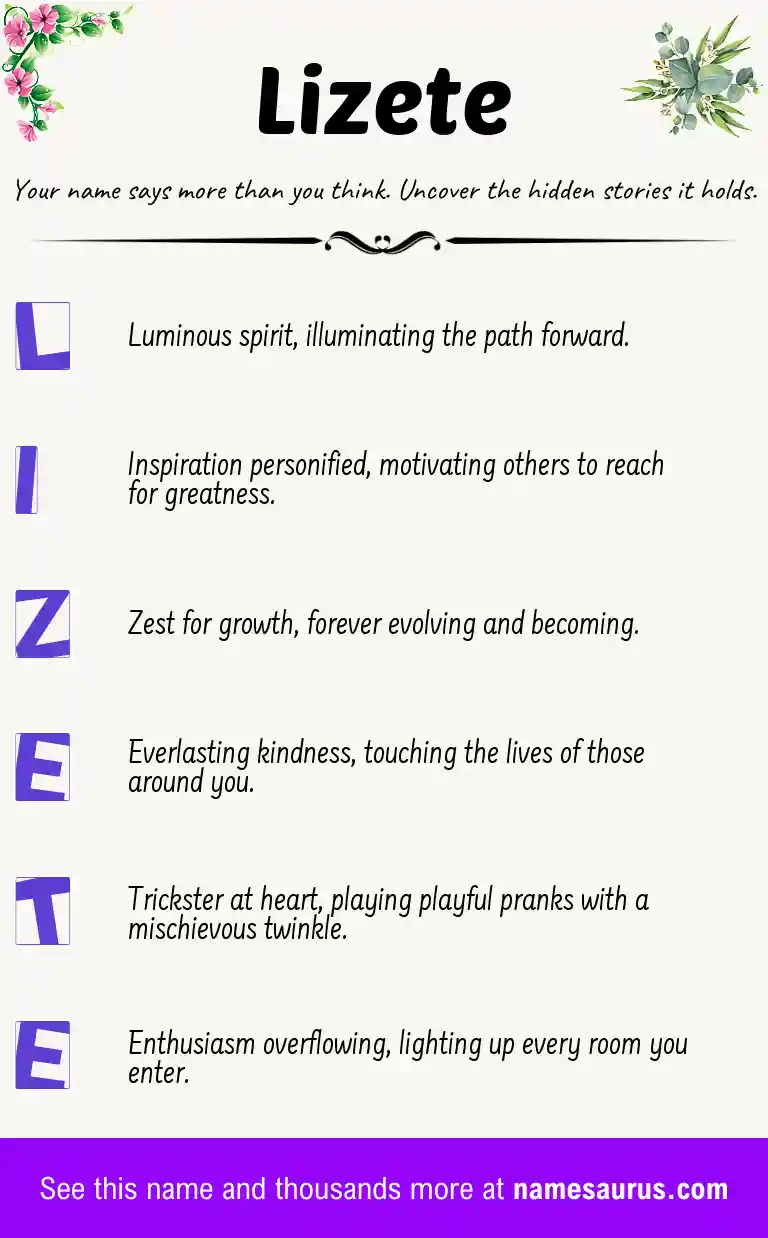 Acrostic poem about Lizete.