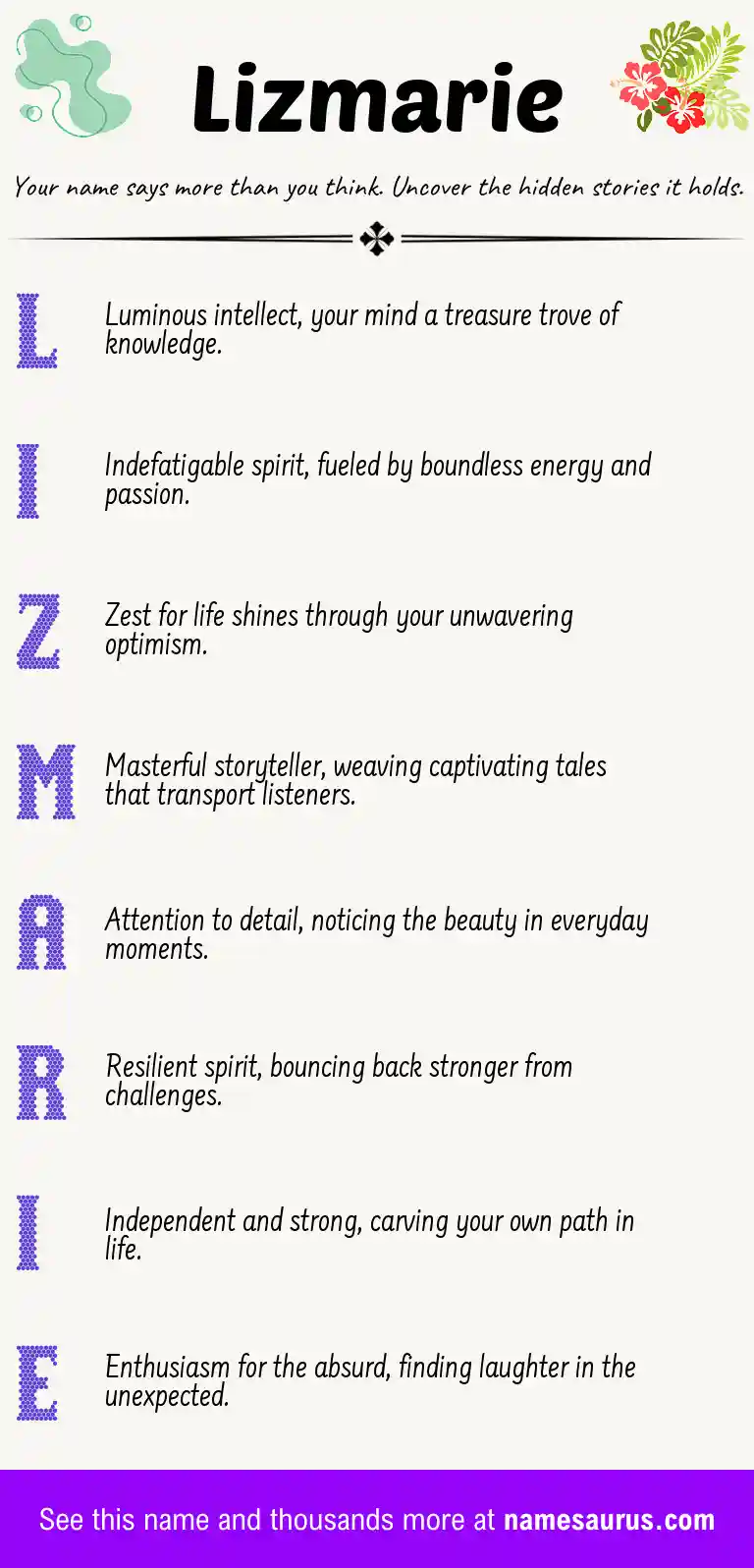 Acrostic poem about Lizmarie.