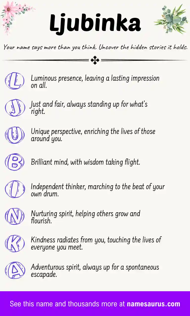 Acrostic poem about Ljubinka.