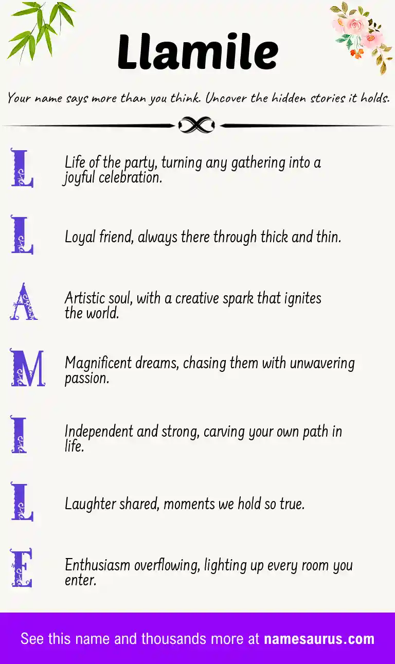 Acrostic poem about Llamile.
