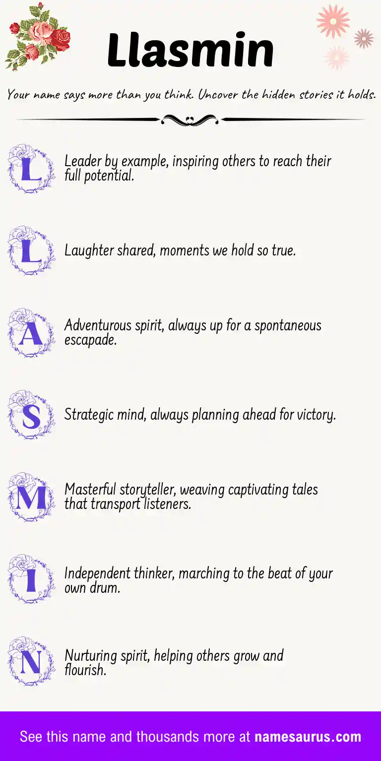 Acrostic poem about Llasmin.