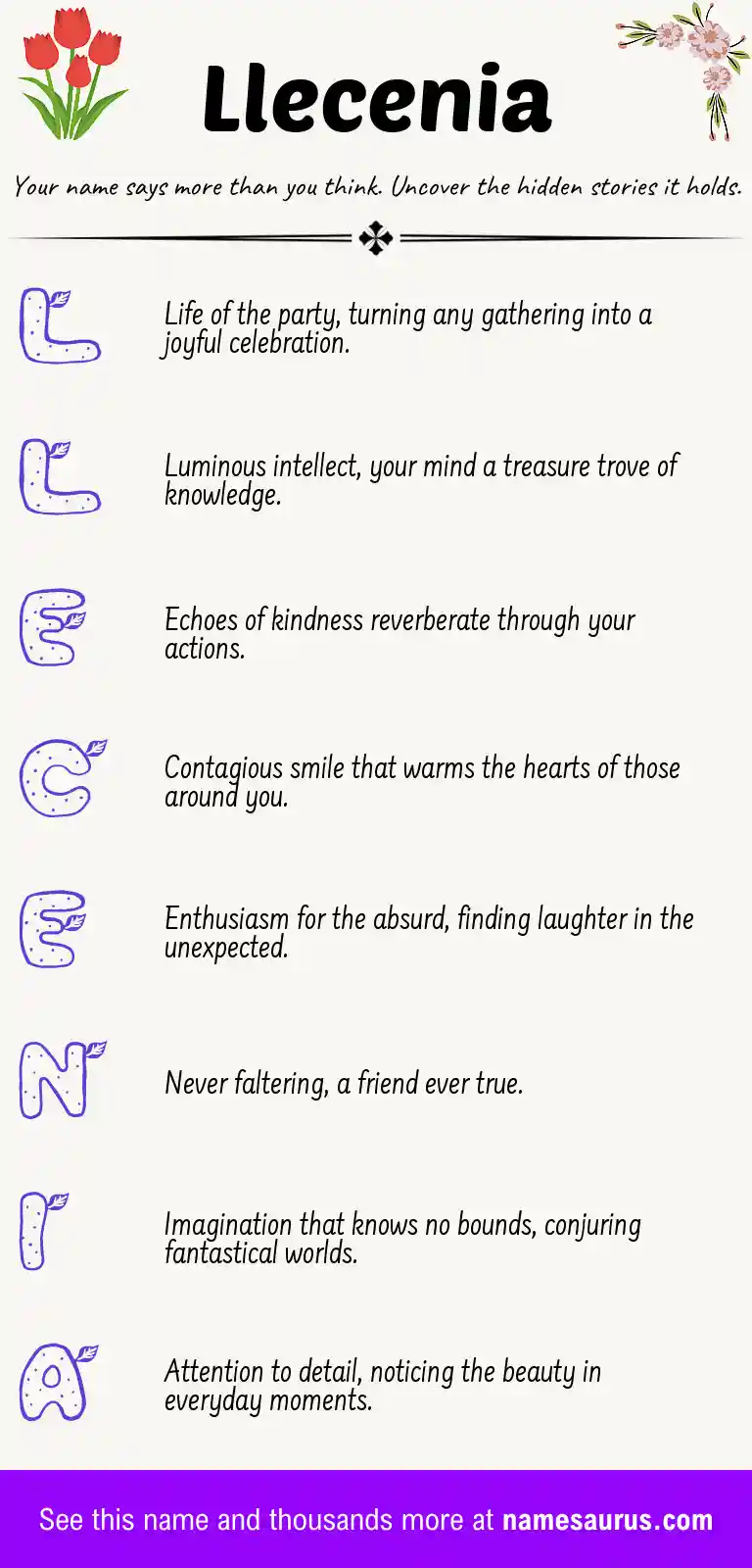 Acrostic poem about Llecenia.