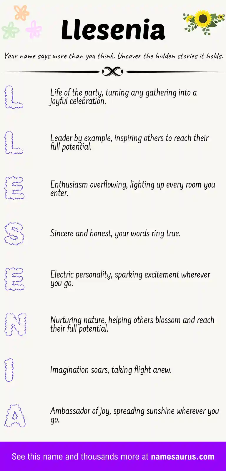 Acrostic poem about Llesenia.