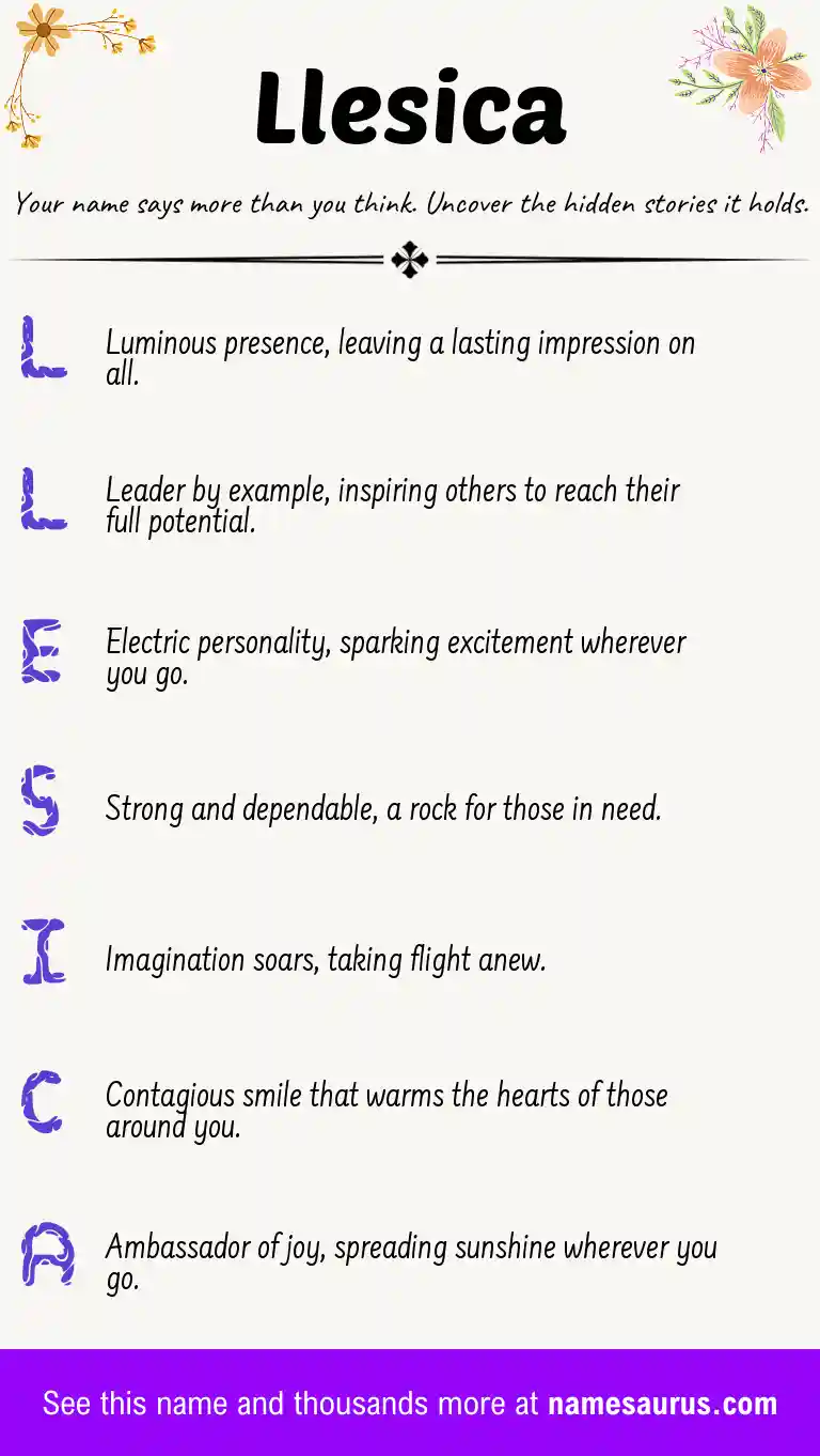 Acrostic poem about Llesica.
