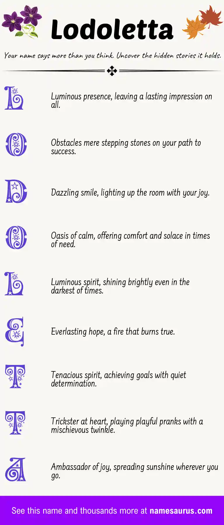 Acrostic poem about Lodoletta.