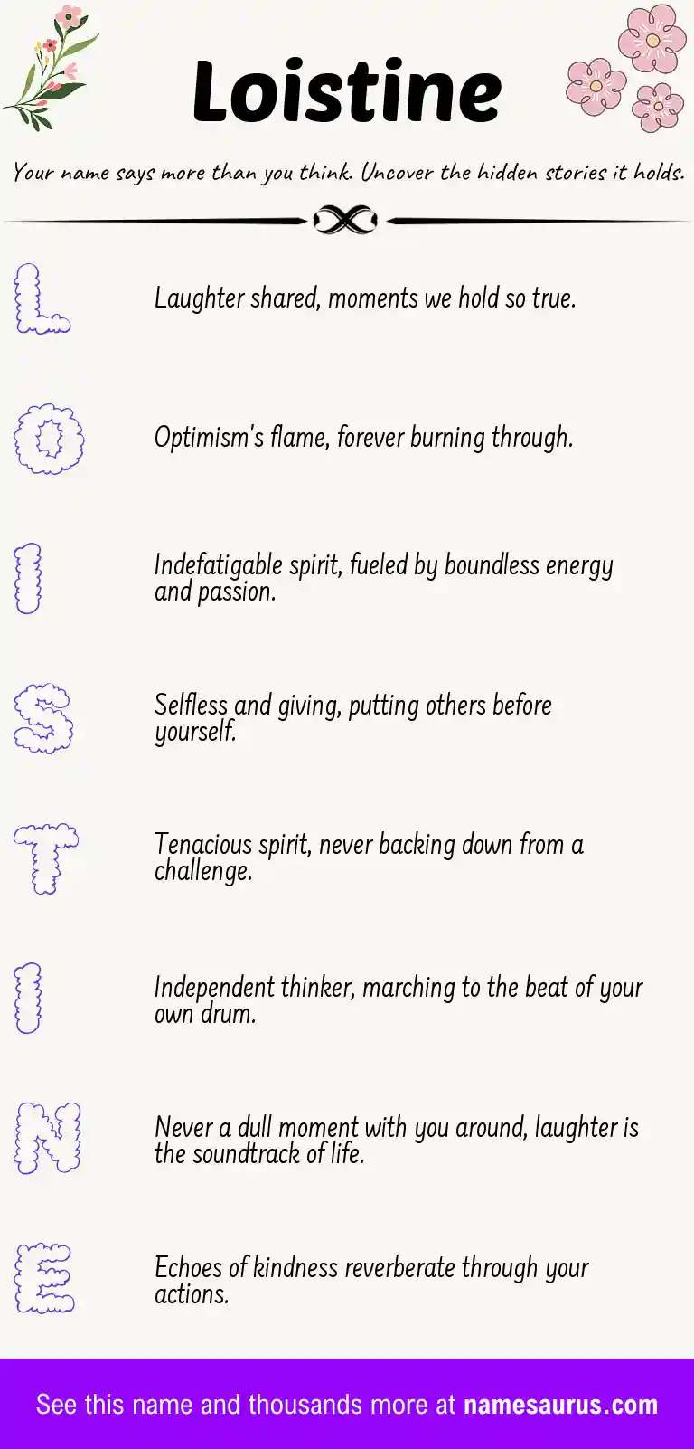 Acrostic poem about Loistine.