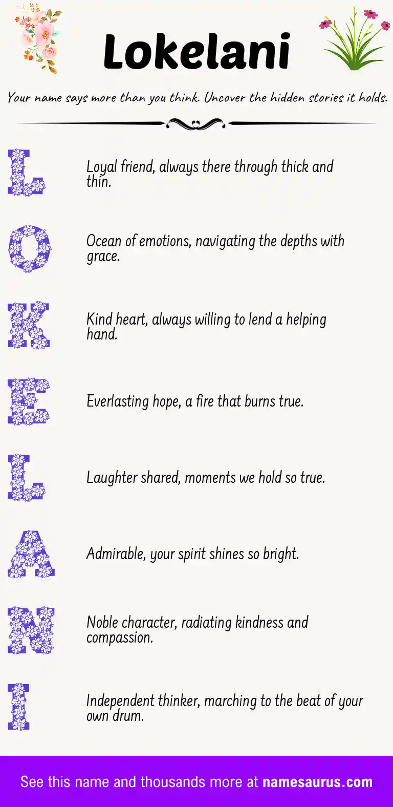 Acrostic poem about Lokelani.