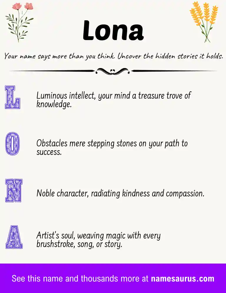 Acrostic poem about Lona.