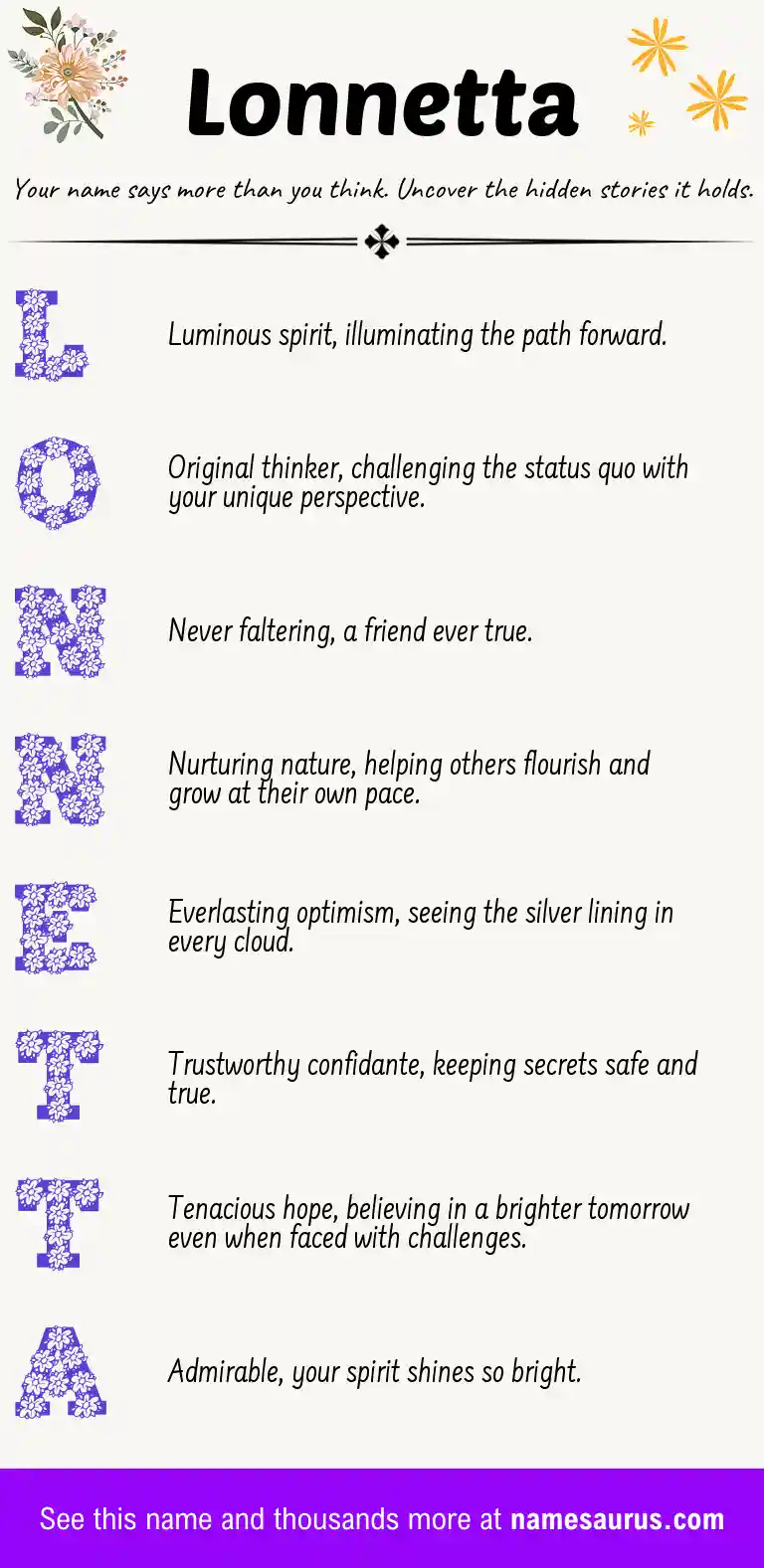 Acrostic poem about Lonnetta.