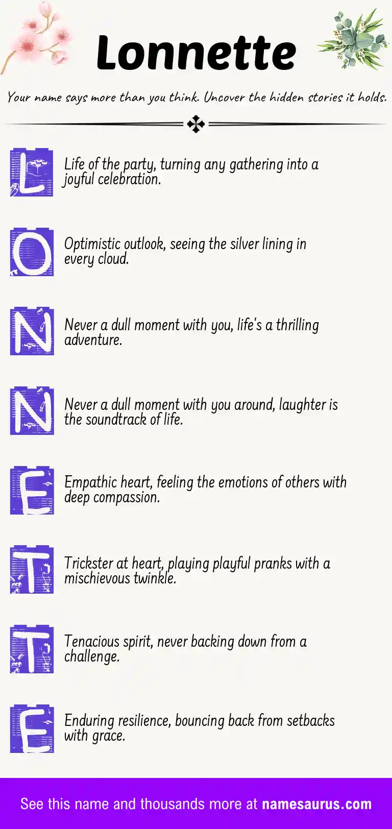 Acrostic poem about Lonnette.