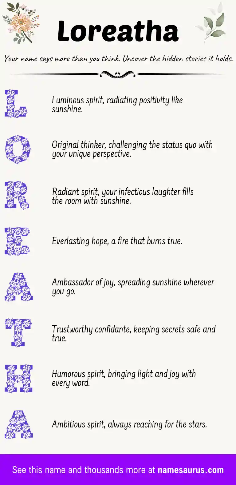 Acrostic poem about Loreatha.