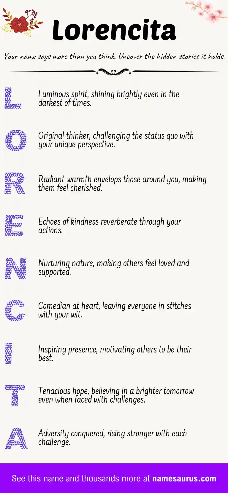 Acrostic poem about Lorencita.