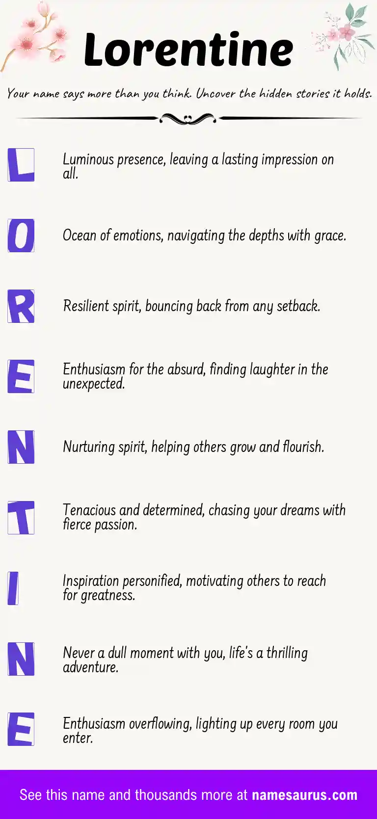 Acrostic poem about Lorentine.