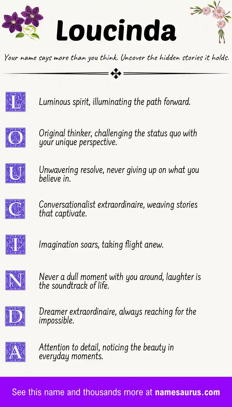 Acrostic poem about Loucinda.