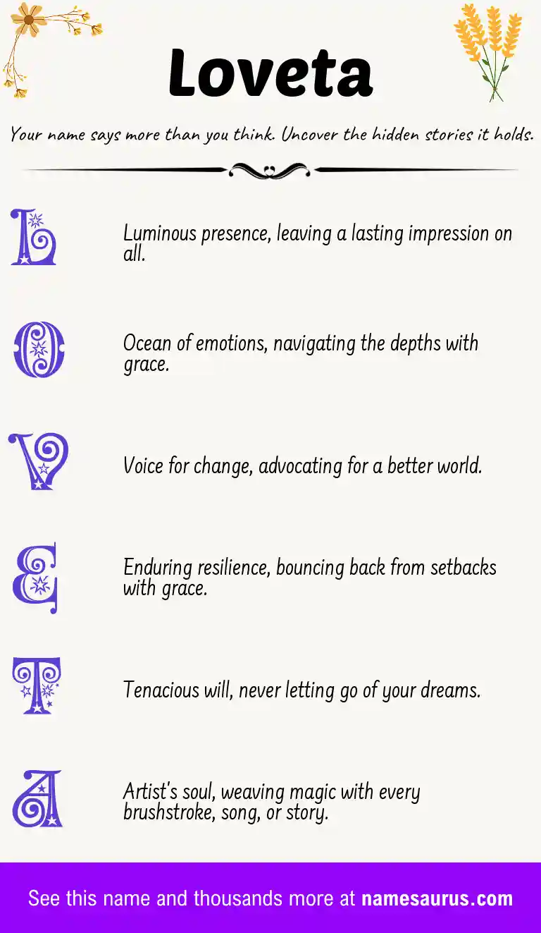 Acrostic poem about Loveta.