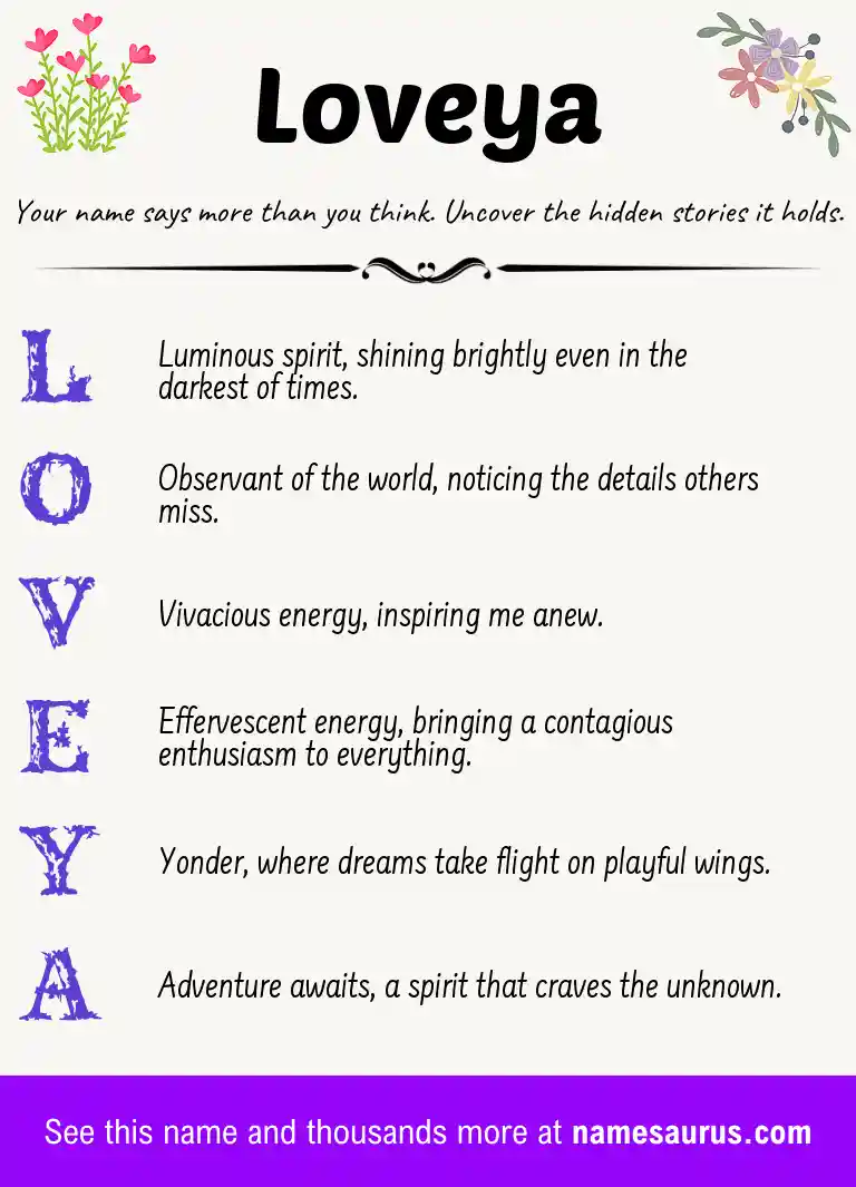Acrostic poem about Loveya.