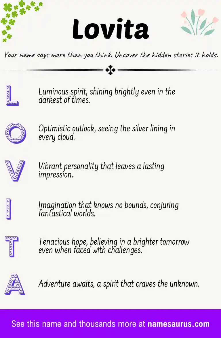 Acrostic poem about Lovita.