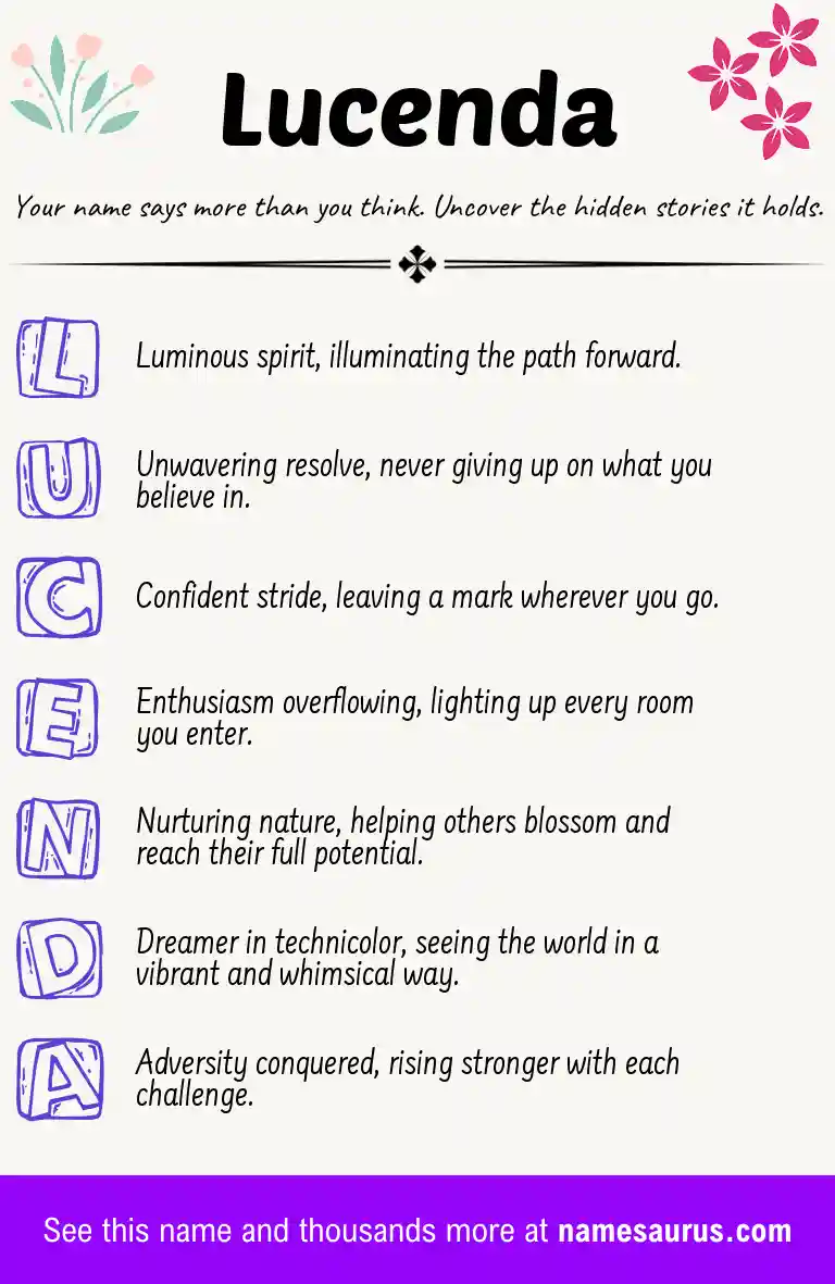 Acrostic poem about Lucenda.