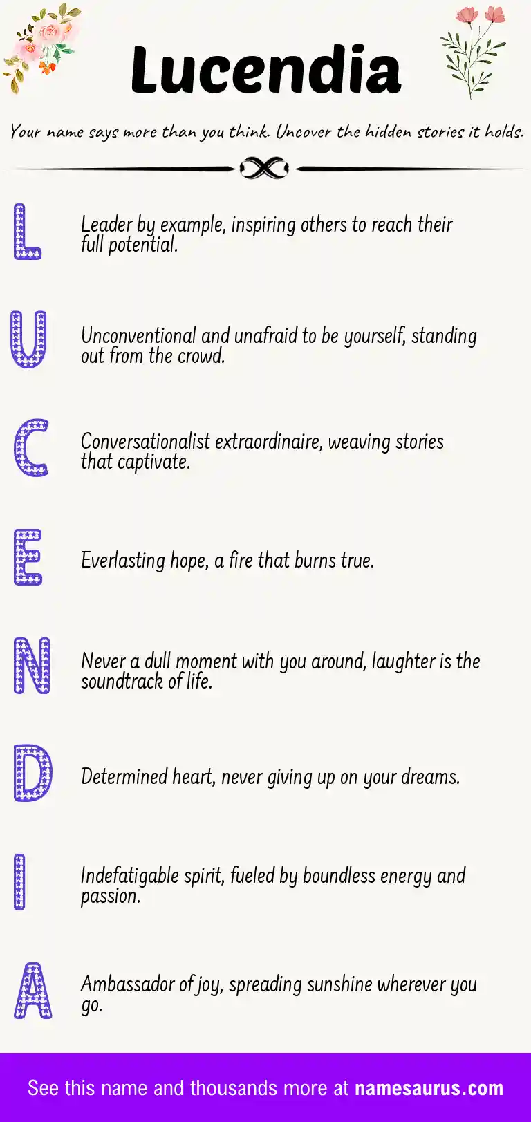 Acrostic poem about Lucendia.