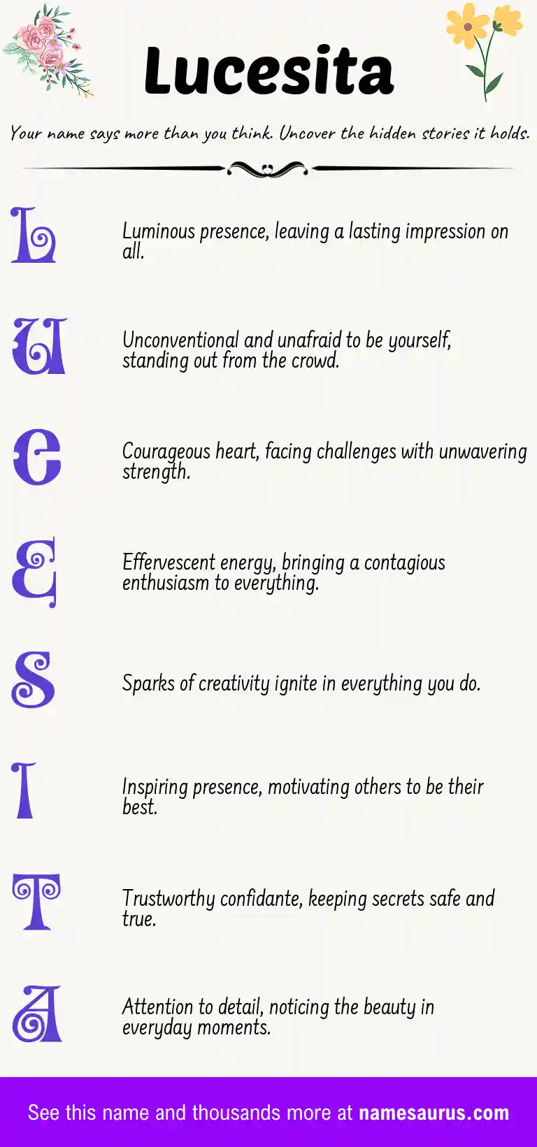 Acrostic poem about Lucesita.