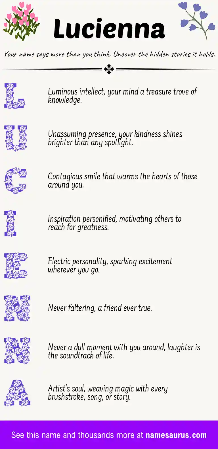 Acrostic poem about Lucienna.