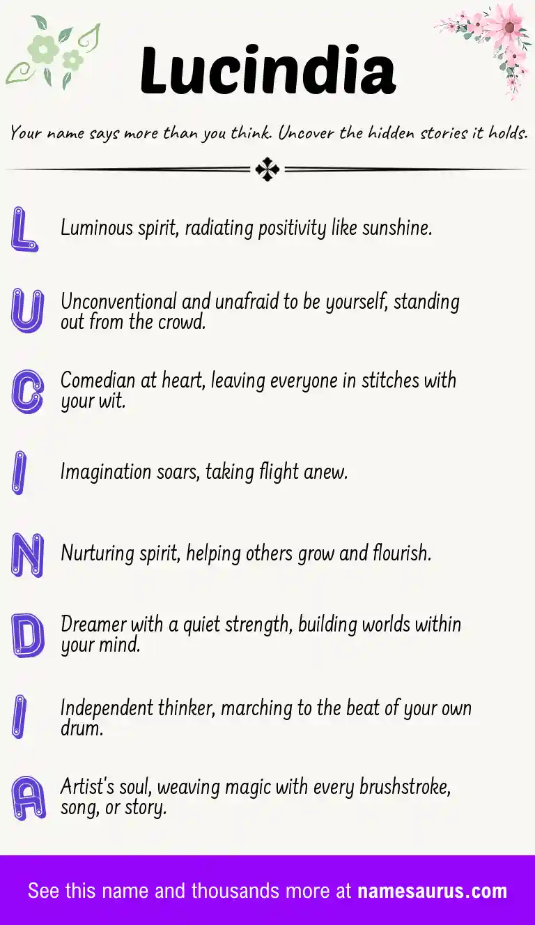 Acrostic poem about Lucindia.