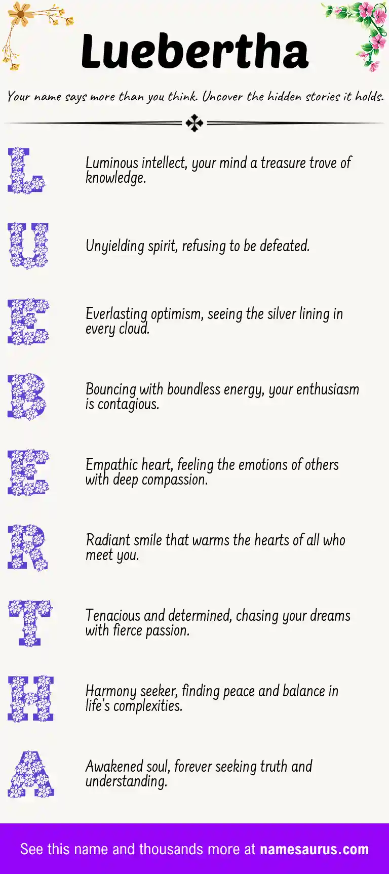 Acrostic poem about Luebertha.
