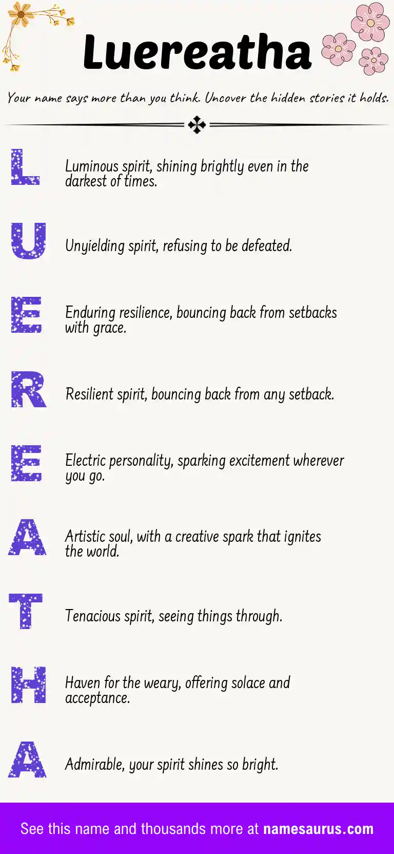 Acrostic poem about Luereatha.