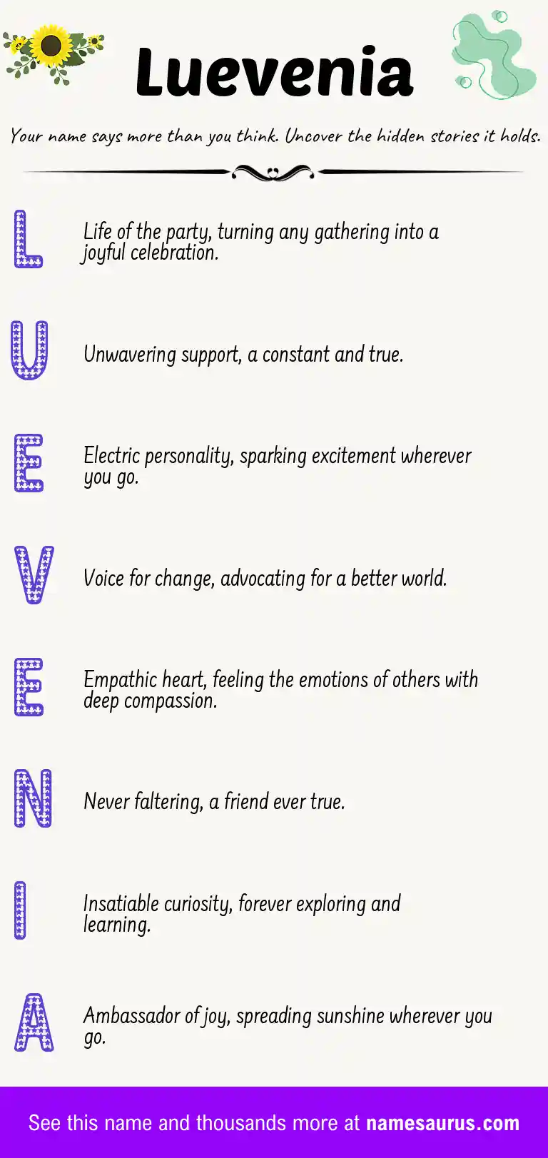Acrostic poem about Luevenia.