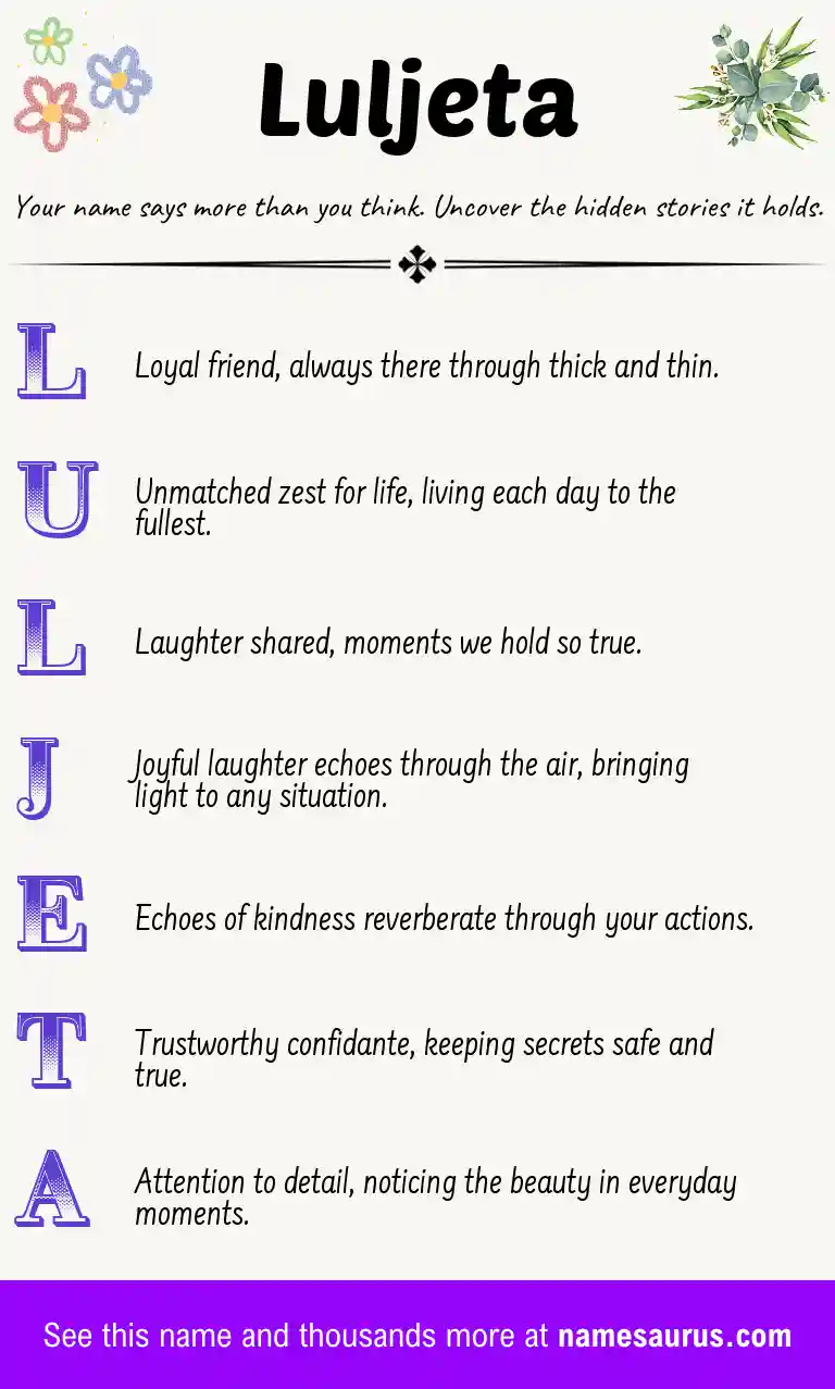 Acrostic poem about Luljeta.